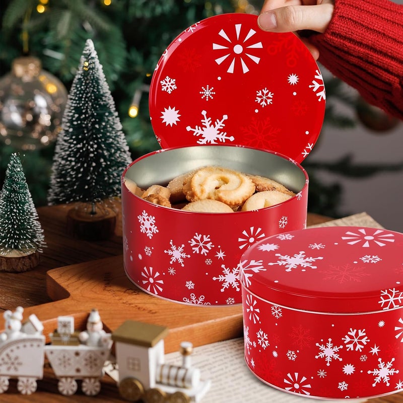 TangFee 6Pieces Christmas Cookie Tins, 6.5Inch Round Cookie Containers, Empty Metal Cookie Tins with Lids for Christmas Holiday Gift Giving - Image 2